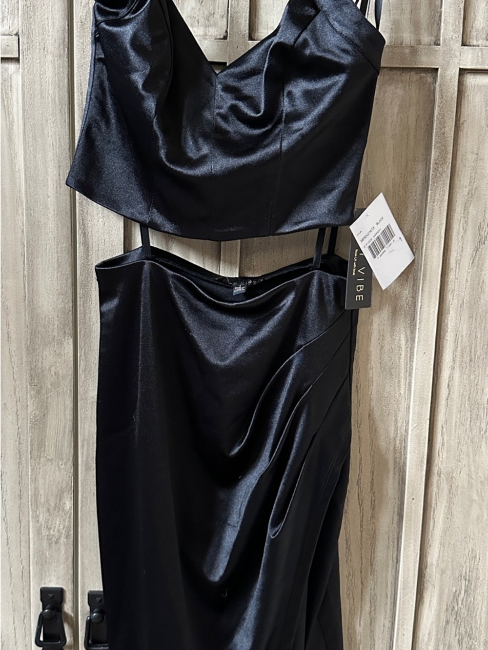 NWT City Vibe Women’s Juniors Teen Black Satin Two-Piece Dress Size 1 Skirt NEW